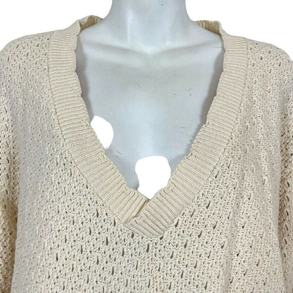 Jantzen Vintage Pointelle Cottagecore Scalloped V-Neck Long Sleeve Sweater XL - Picture 2 of 16